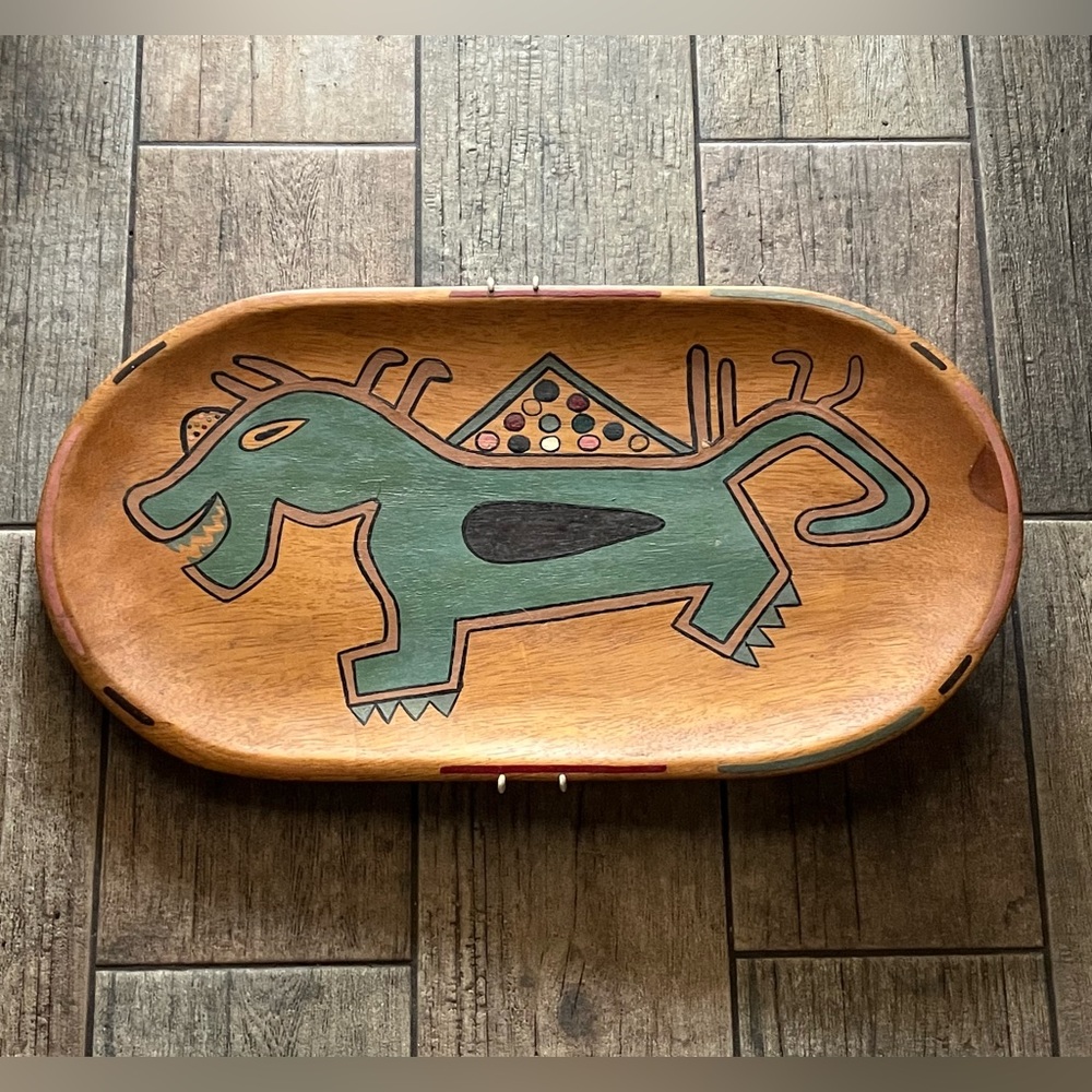 1957 Handmade Hand Painted Wooden Tray Chiriqui Indians Panama
